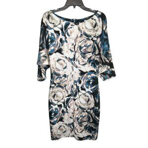 Black Halo Dress sz 6 white blue black Cheney Rose Floral Sheath Dolman Sleeve